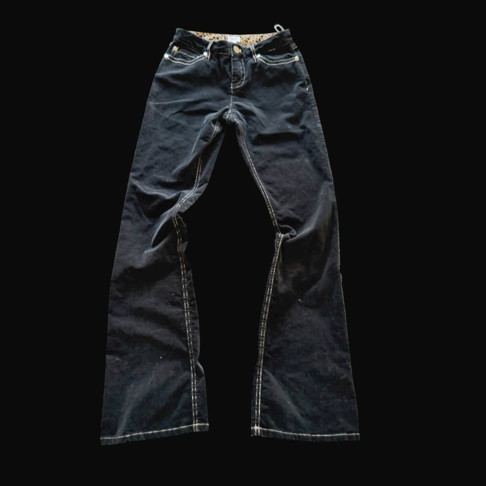 Cache‎ Black Corduroy Flare Pants Whimsigoth Waistband Contrast Stitch Size 0